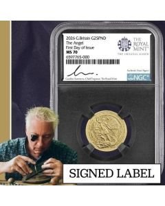 2026 NGC MS-70 First Day of Issue 1/4 oz British Angel Gold Coin - Gordon Summers Label