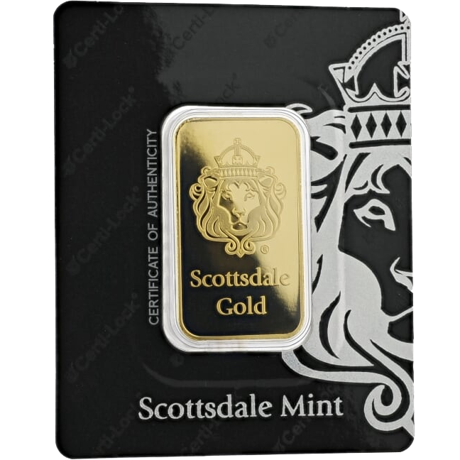 1oz Scottsdale Mint Lion Gold Bar In Certi Lock Back