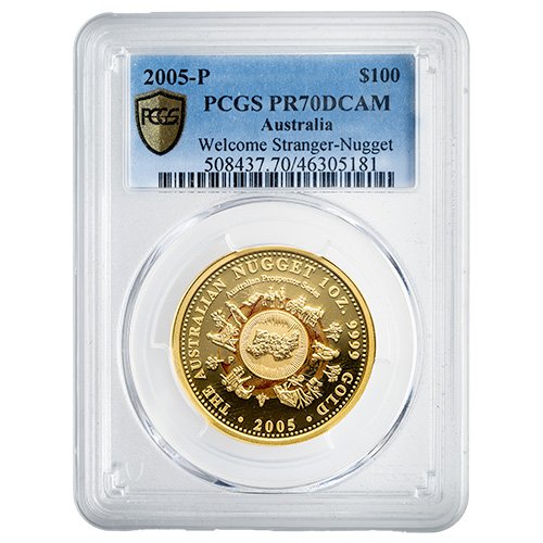 2005 Pe Gold Welcome Stranger Nugget Pcgs Pr 70 1 Oz Proof Obverse 500x500