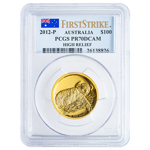 2012 Pe Gold Koala Pcgs Pr 70 First Strike High Relief 1 Oz Proof Obverse 500x500