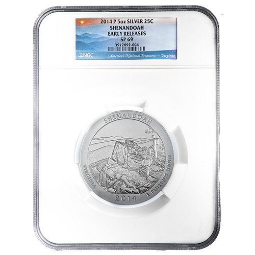 2014 P Us Silver America The Beautiful Shenandoah Ngc Sp 69 Early Releases 5 Oz Burnished Coin Obverse 500x500