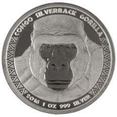 2016 Congo Silverback Gorilla Silver Coin 1 oz