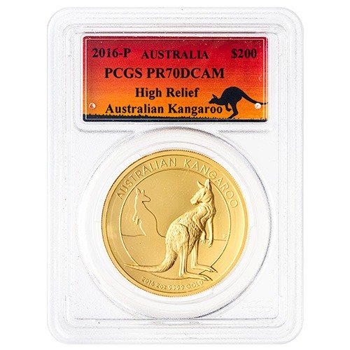 2016 P Pe Gold Kangaroo Pcgs Pr 70 High Relief 2 Oz Proof Kangaroo Label Obv 500x500 1