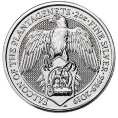2019 2 oz Queen's Beasts Falcon of the Plantagenets Silver Coin