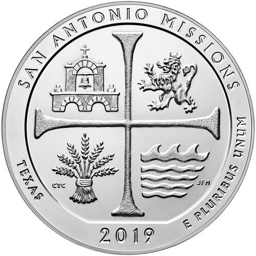 2019 Atb Quarters 5oz Silver Coin San Antonio Missions Texas Reverse 1 1