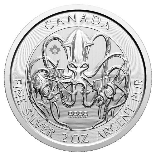 2020 2 Oz Canadian Kraken Silver Coin Obverse
