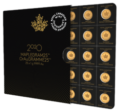 2020 25x1 Gram Canadian Gold Maplegram25™ Coin Sheet - in Assay