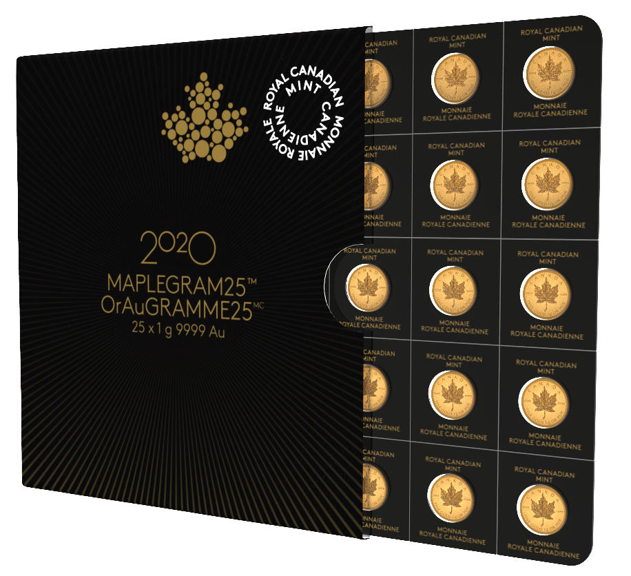 2020 25x1 Gram Canadian Gold Maplegram25tm Coin Sheet In Assay