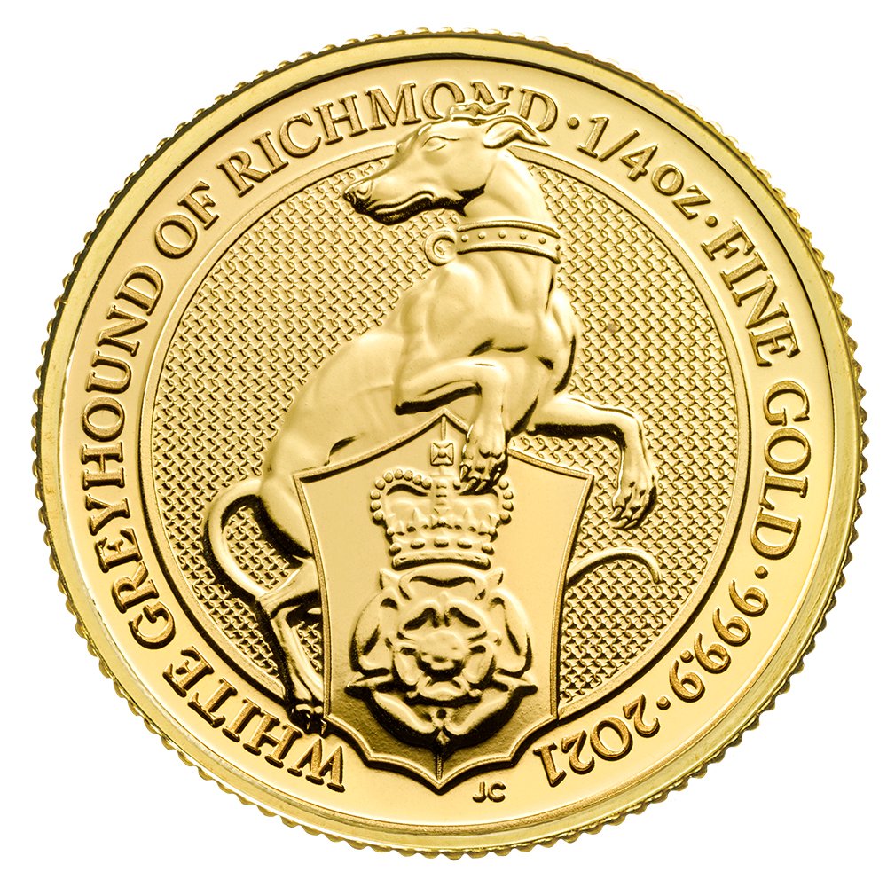 2021 1 4 Oz Queens Beasts White Greyhound Richmond Gold Coin 1