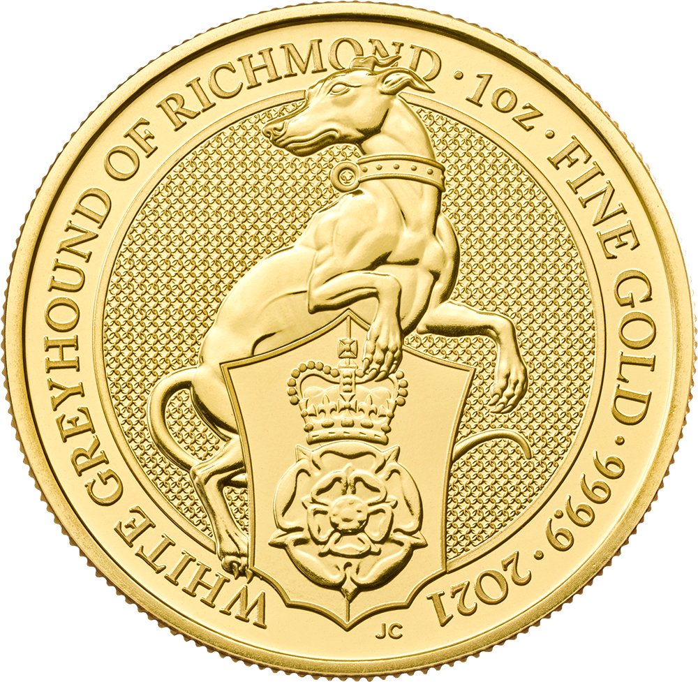 2021 1 Oz Queens Beasts White Greyhound Richmond Gold Coin 1