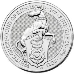 2021 2 oz Queen's Beasts White Greyhound of Richmond Silver Coin