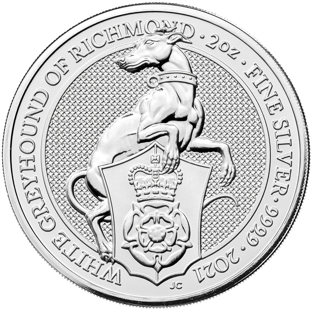 2021 2 Oz Queens Beasts White Greyhound Richmond Silver Coin 1