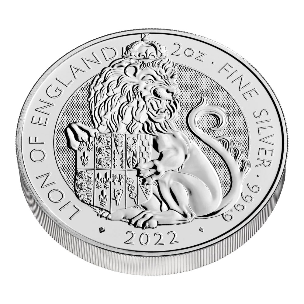 2022 Royal Tudor Beasts Lion Of England Silver 2oz Coin Reverse Edge Min