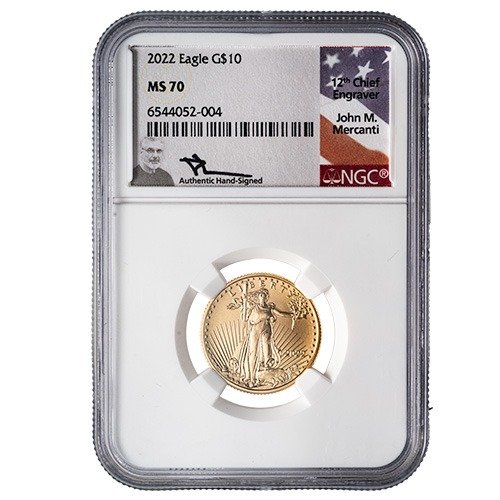 2022 Us Gold Eagle Ngc Ms 70 0.25th Oz Coin John Mercanti Label Obverse 500x500