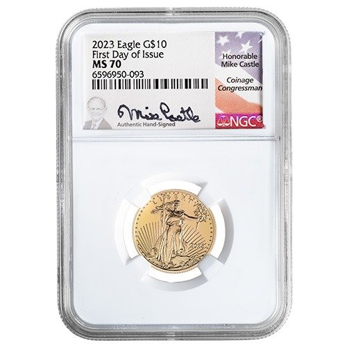 2023 Us Gold Eagle Ngc Ms 70 First Day Of Issue 0.25th Oz Coin Mike Castle Label Obverse 500x500