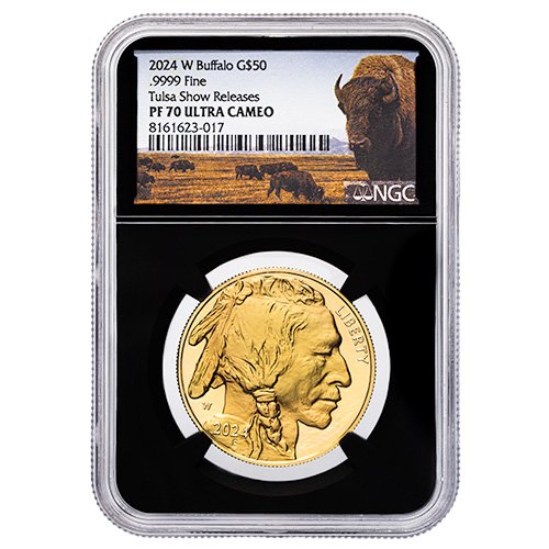 2024 W Us Gold Buffalo Ngc Pf 70 Tulsa Show Releases 1 Oz Proof Buffalo Label 646 Reverse 500x500