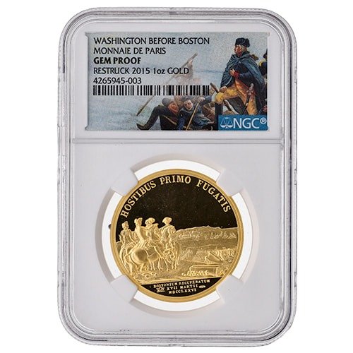 Gfrwashingtonbeforebostonngcgemproof 1 Fr Gold Washington Before Boston Ngc Gem Proof 1 Oz Medal Front