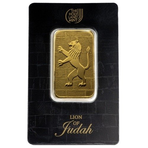 Ghllionjudahbar 1 Holy Land Mint Gold Lion Of Judah 1 Oz Bar In Assay Cardfront