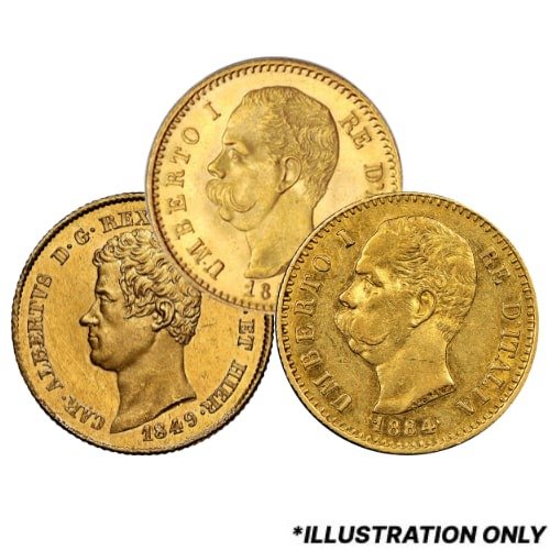 Gitlireavgcirc 01867 Italian 20 Franc Gold Coin Average Circulated Random Years Obverse