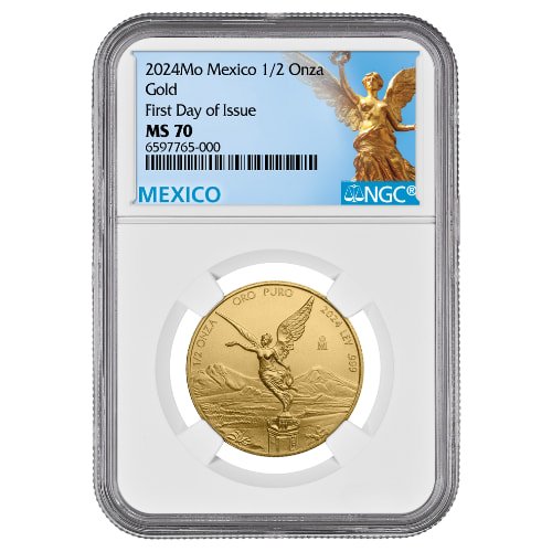 Gmx24libertadngcms70fdoi 05 2024 Mx Gold Libertad Ngc Ms 70 First Day Of Issue 1 2 Oz Coin Front