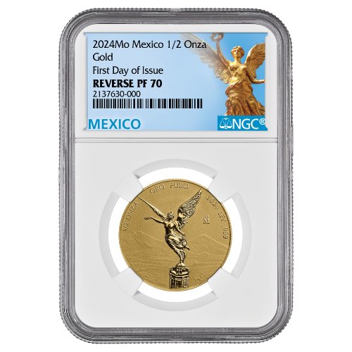 Gmx24libertadngcrpf70fdoi 05rp 2024 Mx Gold Libertad Ngc Pf 70 First Day Of Issue 1 2 Oz Reverse Proof Front