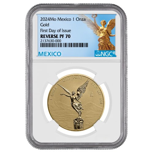 Gmx24libertadngcrpf70fdoi 1rp 2024 Mx Gold Libertad Ngc Pf 70 First Day Of Issue 1 Oz Reverse Proof Front