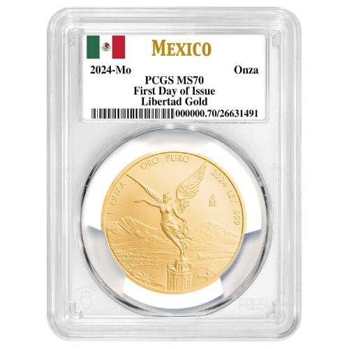 Gmx24libertadpcgsms70fdoi 1 2024 Mx Gold Libertad Pcgs Ms 70 First Day Of Issue 1 Oz Coin Obverse