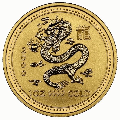 Gpe00lunardragon 1 2000 Pe Gold Lunar Series I Year Of The Dragon 1 Oz Coin Front