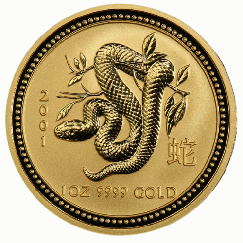 Gpe01lunarsnake 1 2001 Pe Gold Lunar Year Of The Snake 1 Oz Coin Rev