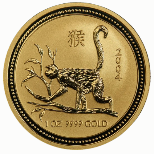 Gpe04lunarmonkey 1 1 2004 Pe Gold Lunar Year Of The Monkey 1 Oz Coin Rev