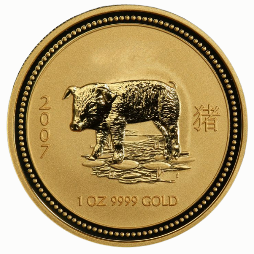 Gpe07lunarpig 1 1 2007 Pe Gold Lunar Year Of The Pig 1 Oz Coin Rev
