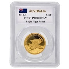 2015-P PCGS PR-70 1 oz Australian Wedge-Tailed Eagle High Relief Proof Gold Coin - John Mercanti Label