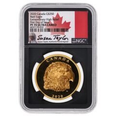 2020 NGC PF-70 First Day of Issue 2 oz Canadian Bald Eagle High Relief Proof Gold Coin