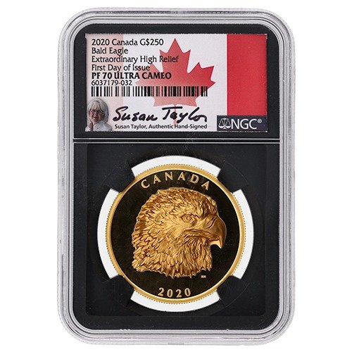 Grc20baldeaglengcpf70fdoihr 2p 2020 Rc Gold Baldeagle Ngc Pf70 Fdoi Highrelief 2oz Proof Obv 500x500 1