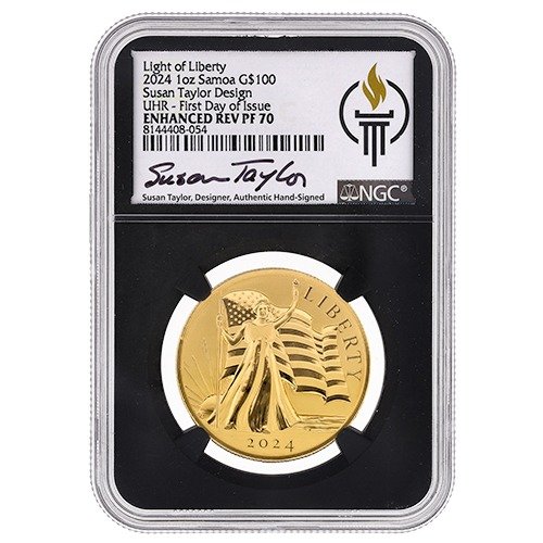 Gsa24lightlibertyngcpf70enhrev 1p 2024 Samoa Gold Lightofliberty Ngc Pf70 Enhancedreverse 1oz Proof Obv 500x500 1