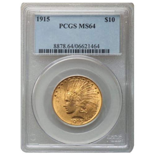 Gus10indian1915pcgsms64 04838 1915 Us Gold Indian Eagle 10 Coin Pcgs Ms 64 Front