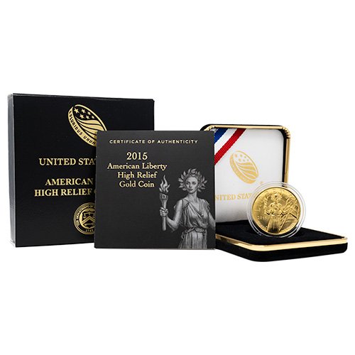 Gus15liberty 1uhr 2015 W High Relief American Liberty Gold W Box And Coa Set
