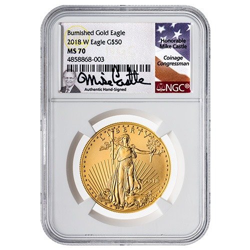 Gus18agewngcms70castle 1b 2018 W Us Gold Eagle Ngc Ms 70 1 Oz Burnished Coin Mike Castle Label Obverse