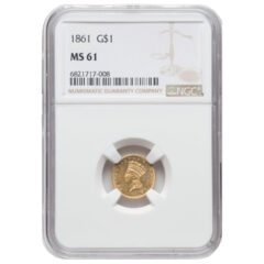 1861 NGC MS-61 $1 Indian Princess Liberty Head Gold Coin - Type III