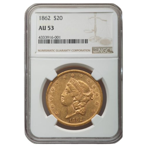 Gus20liberty1862ngcau53 09675 1862 Us Liberty Double Eagle 20 Coin Ngc Au 53 Obverse