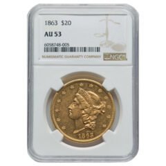1863 NGC AU-53 $20 Liberty Double Eagle Gold Coin