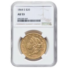 1864 NGC AU-53 $20 Liberty Double Eagle Gold Coin