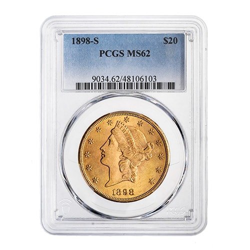 Gus20liberty1898spcgsms62 09675 1898 S Us Gold Liberty Double Eagle 20 Coin Pcgs Ms 62 Front