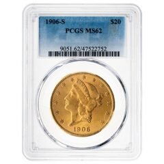 1906-S US Gold Liberty Double Eagle $20 Coin PCGS MS-62