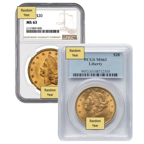 Gus20libertyms63 09675 Us Gold 20 Liberty Ngc Pcgs Ms 63 Random Year Main