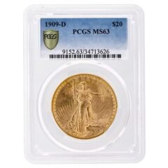 1909-D PCGS MS-63 $20 St. Gaudens Double Eagle Gold Coin