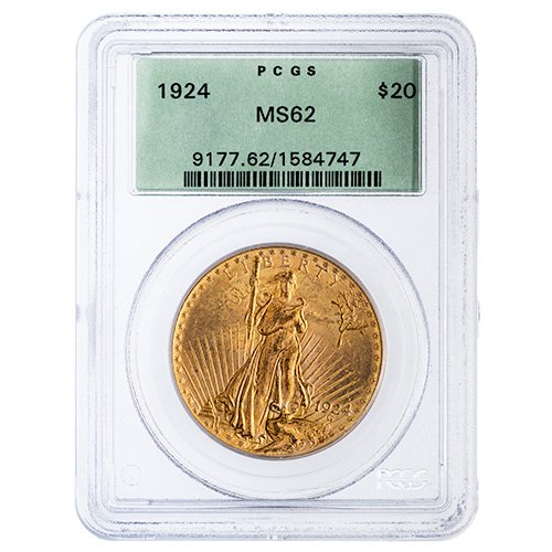 Gus20stgaudpcgsms62ogh 09675 Us Gold St. Gauden Double Eagle 20 Coin Pcgs Ms 62 Old Green Holder Random Year Front
