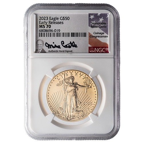 Gus23agengcms70castle 1 2023 Us Gold Eagle Ngc Ms 70 1 Oz Coin Mike Castle Label Obverse