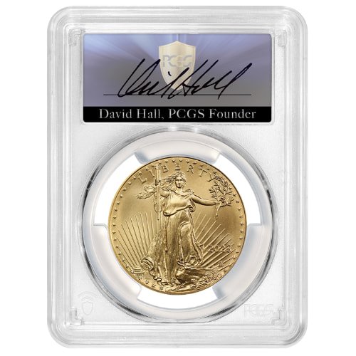 Gus23agepcgsms70fdoihall 1 2023 Us Gold Eagle Pcgs Ms 70 First Day Of Issue 1 Oz Coin David Hall Signed Label Front