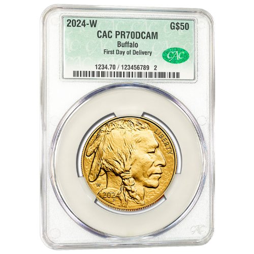 Gus24buffwcacpr70fdd 1p 2024 W Us Gold Buffalo Cac Pr 70 First Day Of Delivery 1 Oz Proof Coin Front 1
